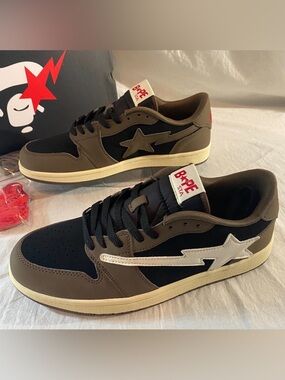 Bape Bapesta Low Sneakers in Black, Brown and Cream
